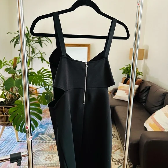 H&M Black Bodycon Cocktail Dress w Front & Side Cutouts & Spaghetti Straps Sz M - Picture 5 of 8